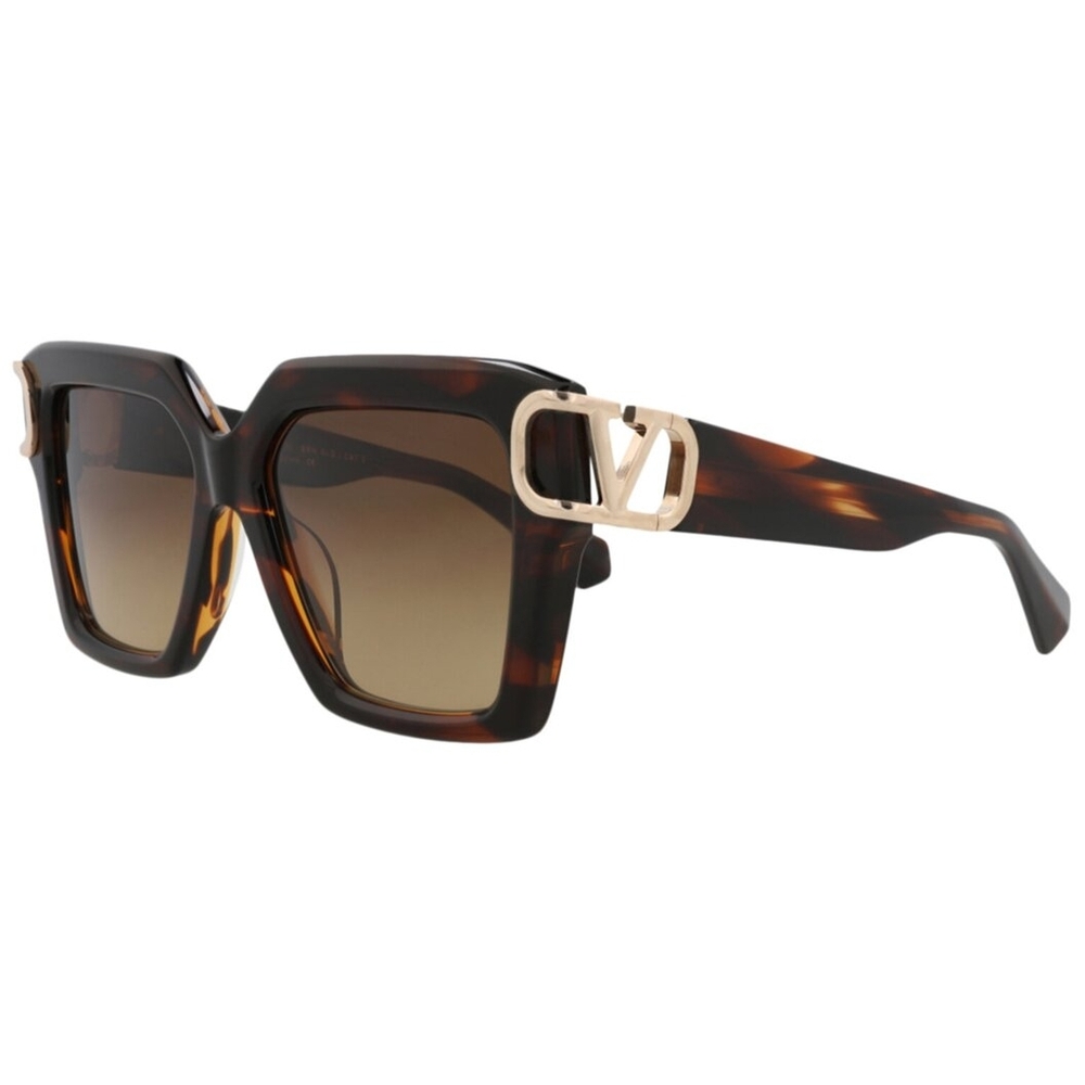 Valentino Tortoiseshell Square Sunglasses with Gold V Logo